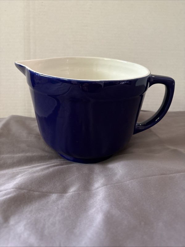Large Mixing Bowl With Handle And Spout, Ceramic Cobalt Blue