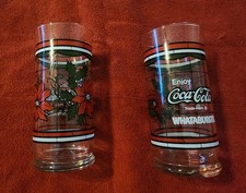 Set of 2 Christmas Glasses Vintage Whataburger Enjoy Coca Cola Poinsettia (A)