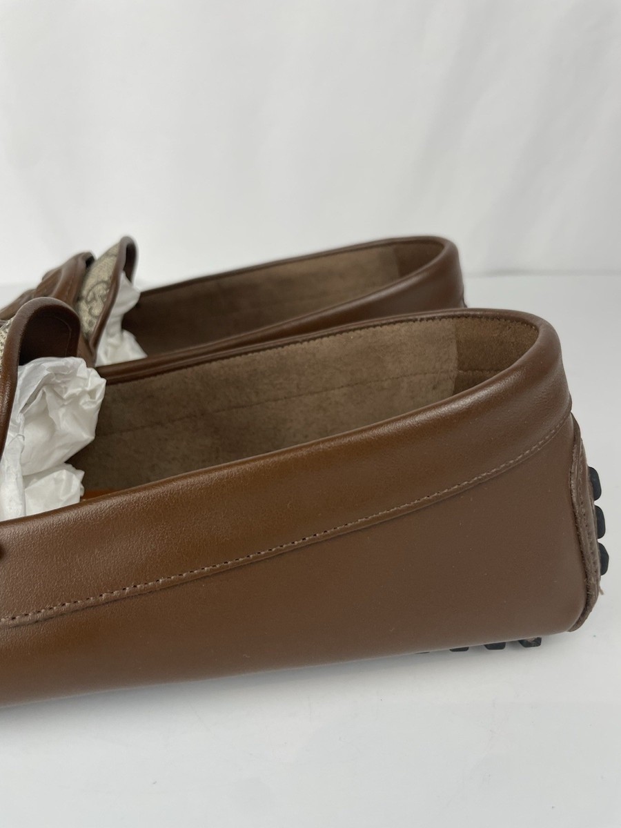 Gucci Men’s Leather GG Driver Loafers Shoes Brown 10 US (9.5 Gucci) 730148 NIB Gucci 730148 GG Brown Leather Driver Loafer Men main image 4