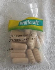 ( 3 ) Wolfcraft Wood Dowel Pins 15 Pack 1/2 " x 1-1/2 "  New in package