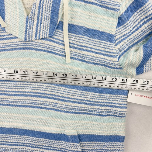 Lucky Brand Stripe Baja Hoodie Knit Sweatshirt Size M Mens Blue/White NEW - Picture 9 of 10