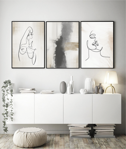 Set of 3 Modern Abstract Neutral Prints Line Home Wall Art Home Decor ...