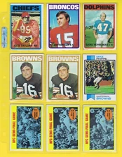 9 PC LOT TOPPS FOOTBALL CARDS: 8=1972 #10,115,134,136X2,211X2,226 + 1=1973 #229 