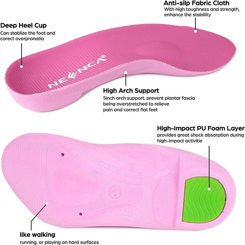 NEENCA Inserti per scarpe supporto arco plantare ortopedico per donna o uomo - ROSA XL - Foto 2 di 7