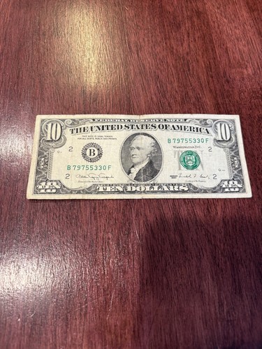 1990 $10 Ten Dollar Bill US Note B79755330F - 第 1/2 張圖片