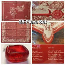 Noble Excellence Twas The Night 25pc Cloth Table Decor, Service for 8, BRAND NEW