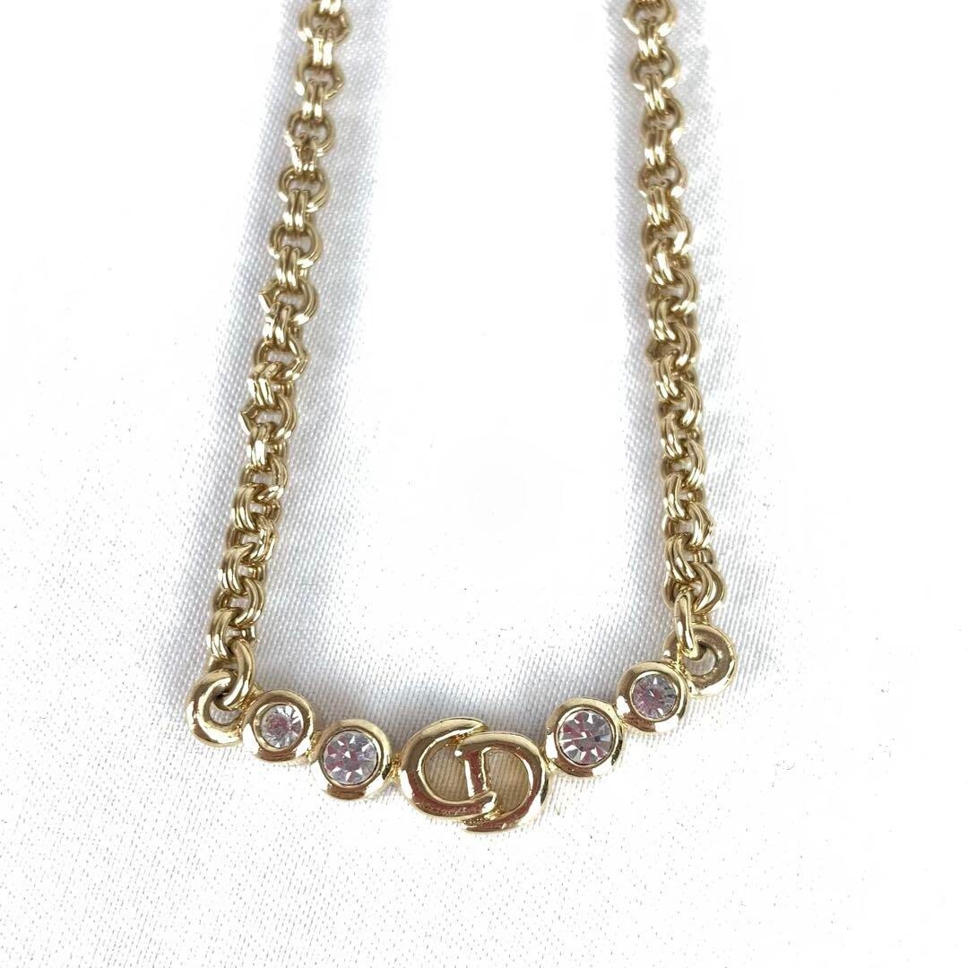 Christian Dior chain Necklace Pendant Vintage Rhinestone CD