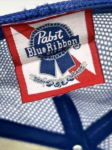 Truckermütze Kappe Pabst blaues Band gebogener Schirm royalrot Netz verstellbar Druckknopflasche - Bild 8 von 10