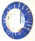 Round mosaic wall mirror blue and purple ray design, hand made in Bali, 50cm-NEW