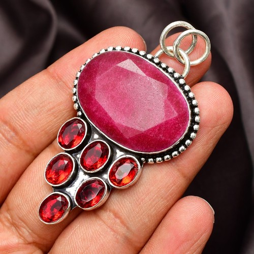 Ruby Pendant Gemstone 925 Sterling Silver Handmade Jewelry pendant 2.10" - Picture 2 of 6