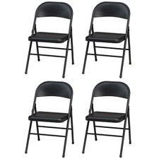 MECO Sudden Comfort All Steel Folding Chair, Black Lace Set of 4  Open Box 