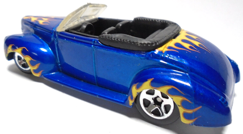 2008 HOT WHEELS '40 FORD CONVERTIBLE BLUE 1:64 DIECAST 2 7/8" CAR YELLOW FLAMES - Picture 3 of 6