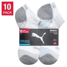 PUMA Ladies' No Show Sock, 10-pair, White, Fits Shoe Size 5-9.5