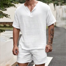 Mens Tracksuit 2-Piece Set Short Sleeve T Shirt Shorts Sweatsuit Outfit Set