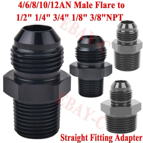 4/6/8/10/12AN Male Flare to 1/2" 1/4" 3/4" 1/8" 3/8"NPT Straight Adapter Fitting - Foto 1 di 29