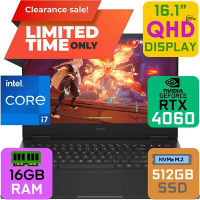 HP OMEN 16.1'' QHD Gaming Intel Core i7 512GB SSD 16GB RAM NVIDIA RTX 4060 W11PRO