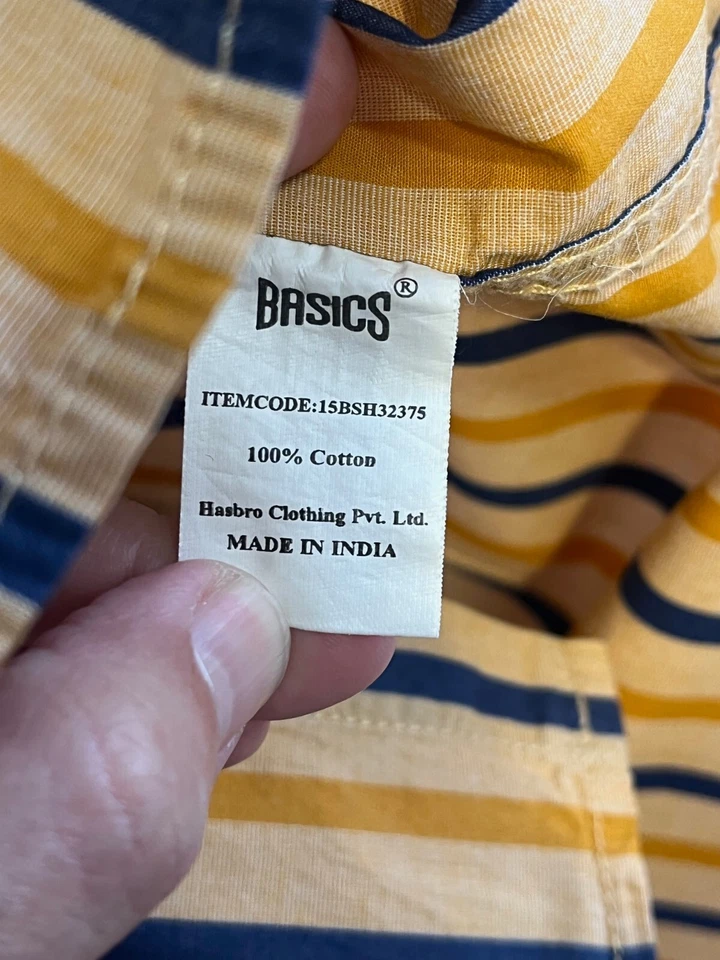 BASICS Men's SLIM FIT Button Down Shirt Size XL X-Large Striped Yellow Blue - Image 4 of 4