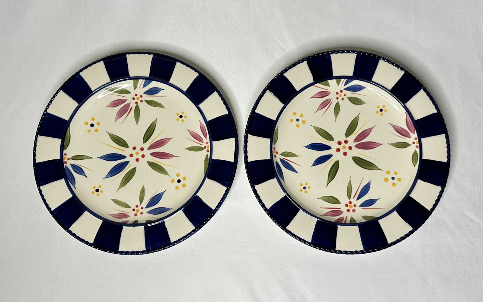 Set of 2 Temp-tations Old World Confetti Checkered Rim Dinner Plates 10 5/8”