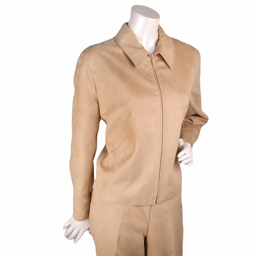 Vintage CLEO Petites Faux Suede Suit Microsuede Pant Blazer Tan Size 10/12 - Picture 2 of 7