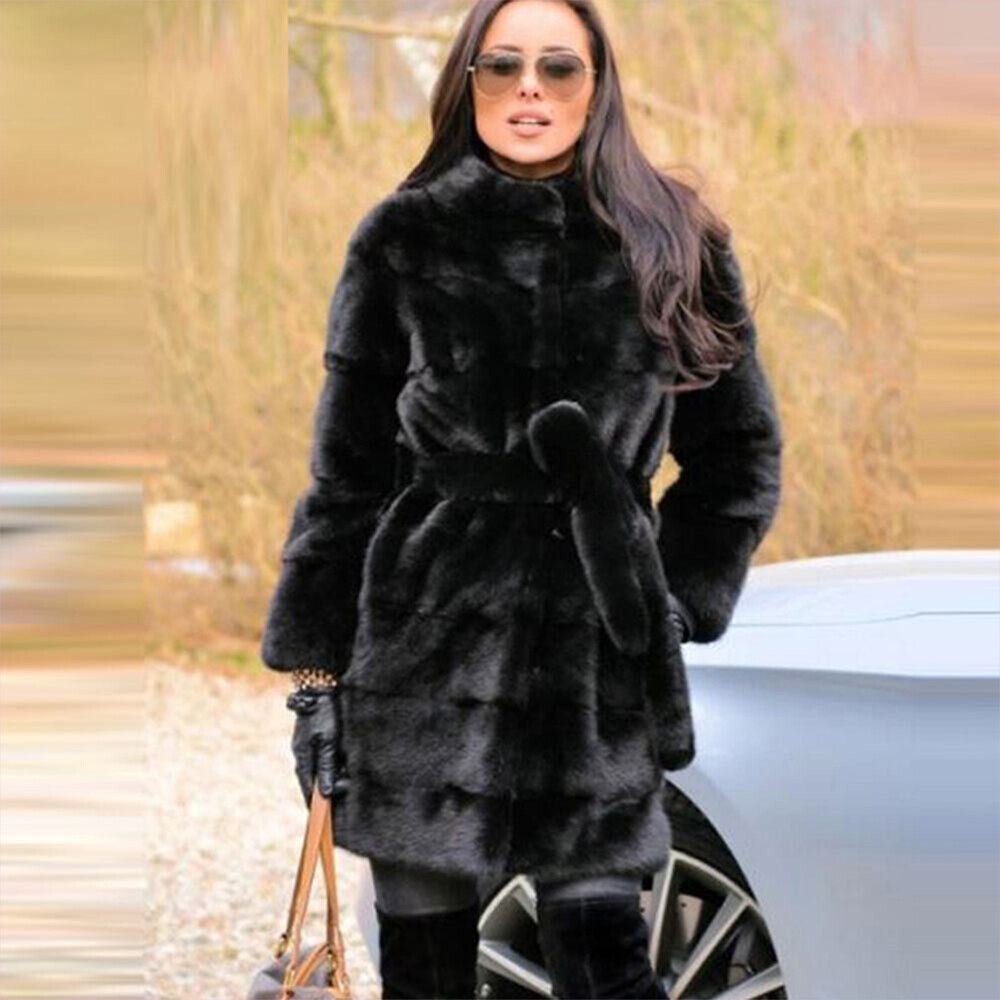 Natural Black Full Skin Mink Fur Jacket With Hood Real Mink 