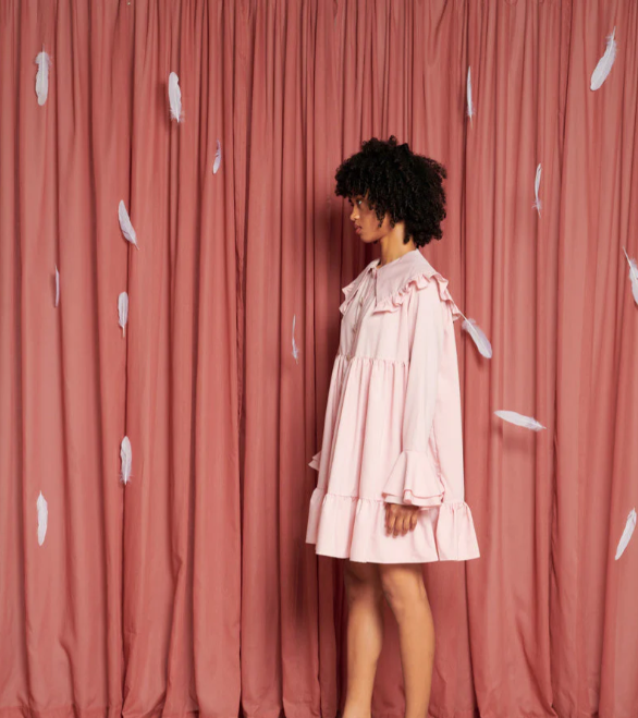 Sister Jane Dress Canary Mini Dress Pale Pink Collared Smock Sister Jane Dress Canary Mini Dress Pale Pink Collared Smock