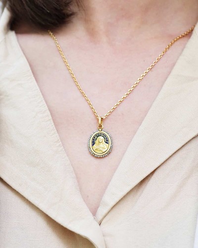 Médaille Art Nouveau Vierge Marie en or 18 karats, pendentif religieux, communio - Imagen 2 de 6