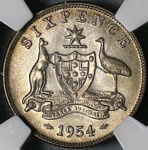 1954 NGC MS 66 Australia Silver 6 Pence Elizabeth II Gem Coin (23031902C) - Picture 1 of 6