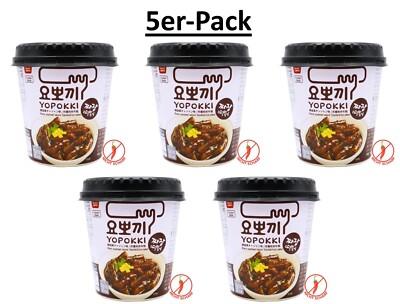 5er-Pack YOPOKKI Reiskuchen Tteokbokki Topokki Cup Black Bean Sauce Jjajang 120g