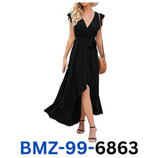 GRECERELLE Women's Summer Casual Cross Flowy Long Maxi Dress Black-X-Large