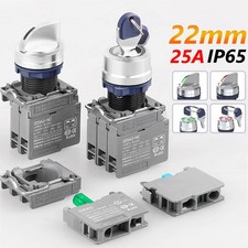 22mm Key Switch Latching ON/OFF 2&3 Position Rotary Selector LED Red Green 25A