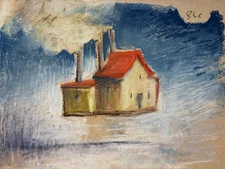 Cubist Landscape cityscape Pastel Painting 9x12 Original Signed BVC