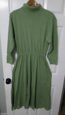 JRT Medium Sage Green Cotton Turtleneck Midi Dress with Elastic Waist
