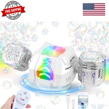 New RC Bubble Machine with RGB Lights, 360  Auto Rotation Bubbles Toy, Rechar...