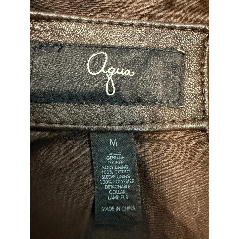 Chaqueta de moto de cuero genuino marrón Agua para mujer cremallera frontal con bolsillos M Foto 4 de 4