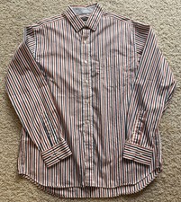 Men s J McLaughlin Orange White Striped Button Down Shirt Size L