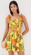 Farm Rio Dress, Orange, Yellow, Green, Pears, Casual, Cute, Size Medium