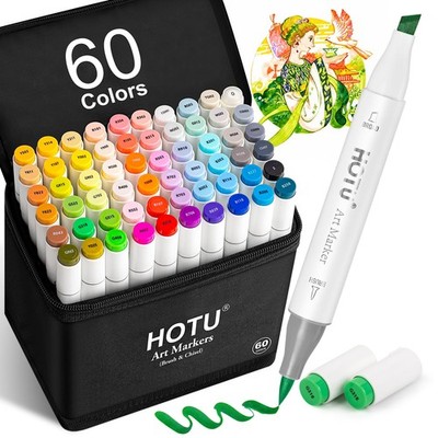 Alcohol Markers Brush Tip and Chisel Tip：60-Color Double Tipped Art Marker Se...