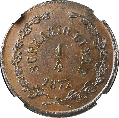 Mexico 1/4 Real Durango 1872, State Copper. NGC AU58 BN. KM# 350