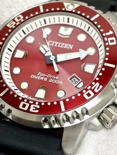 Citizen EcoDrive Diver 200m Red Wristwatch Timepiece Authentic Genuine Rare