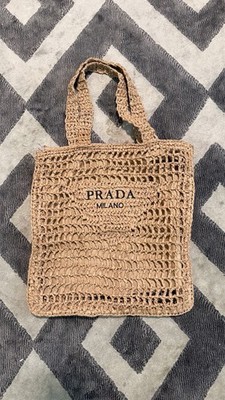 PRADA Milano Woven Crochet Logo Tote Bag Beige with Dust Bag | eBay