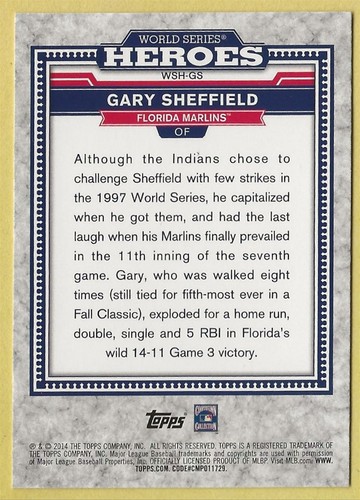 2014 Topps Update Gary Sheffield World Series Heroes Florida Marlins WSH-GS - Picture 2 of 2