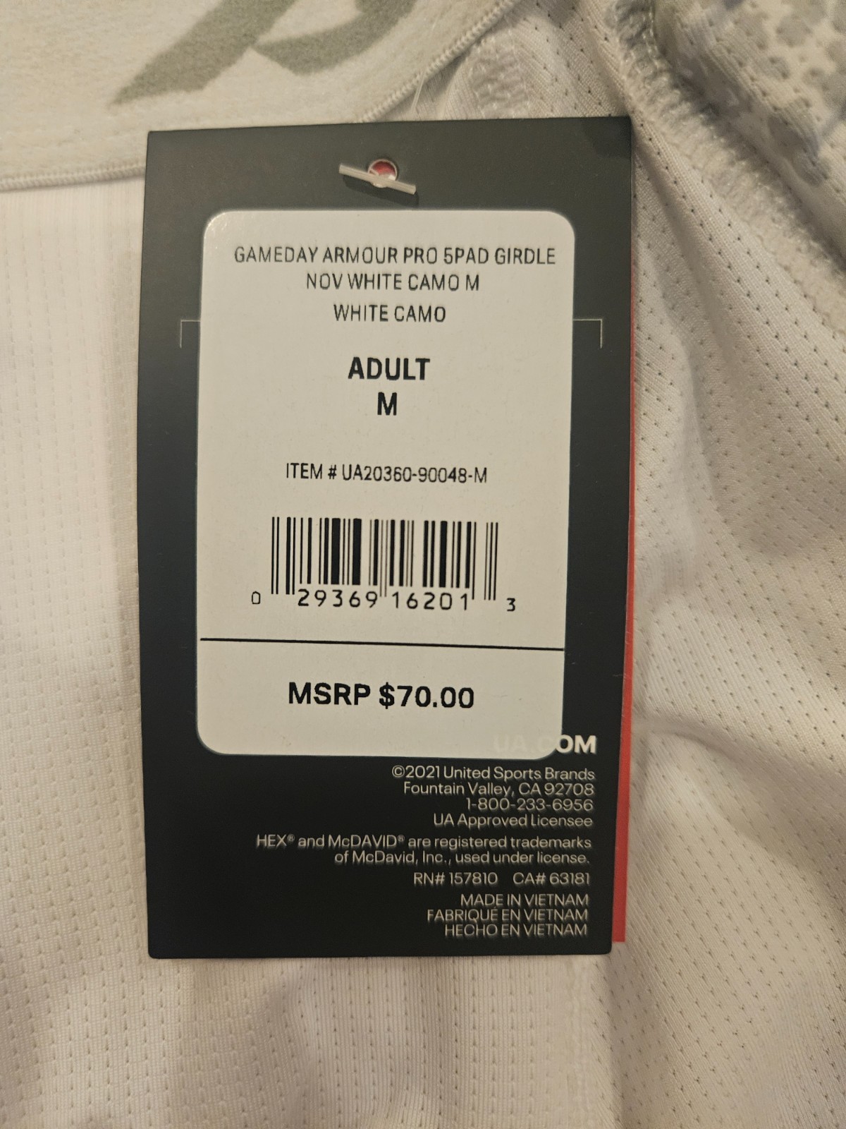 Under Armour Gameday White Hex Padded Armored Compression Shorts Men's M NWT thumbnail 2