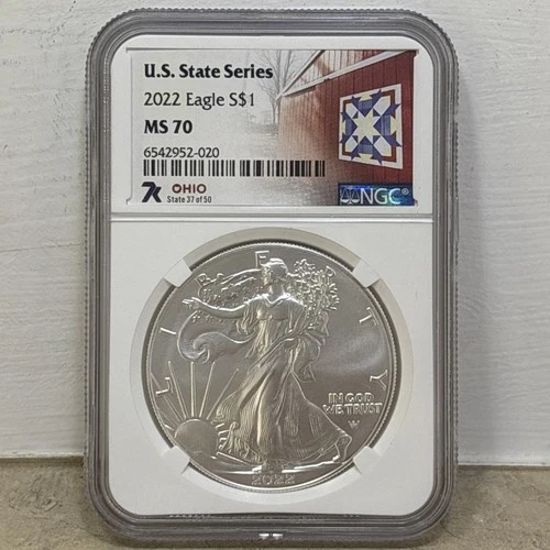 2022 7K Metals U.S. State Series American Silver Eagle NGC MS70 - Ohio