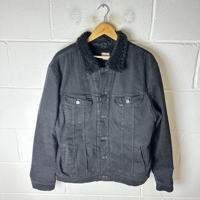 Lee Jacke Herren Extra Large Schwarz Denim Sherpa Gefüttert Trucker Typ 3 Borg Dunkel