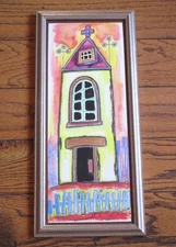NEW MEXICO & ARIZONA ARTIST MANON DOYLE FOLK ART PAINTING of a CHURCH