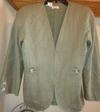 VALENTINO BOUTIQUE GREEN ZIP FRONT TAYLORED PADDED SHOULDER BLAZER SZ 8