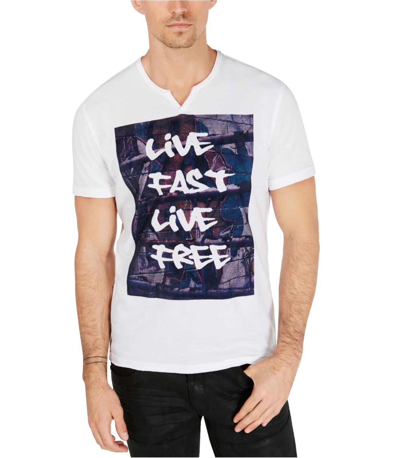 Мужская футболка с графическим принтом INC Live Fast Live Free белый 2XL 3990₽