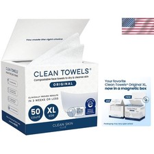 50 Count Clean Towels XL - Chemical Free, Facial Wipes for Sensitive Skin