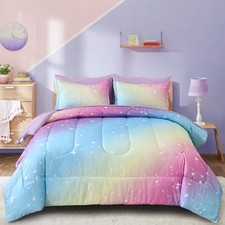 Comforter Set Size for Teen Girl Boys,7 Pieces Bed in A Bag Queen Rainbow