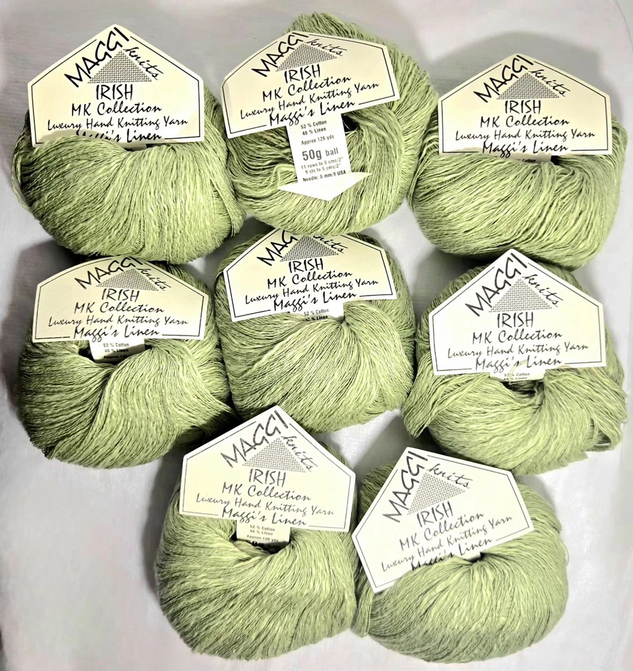 NEW Maggi Knits Maggi's Linen Yarn 8x 50g Celery Green Cotton Linen Blend DK - Image 2 of 4